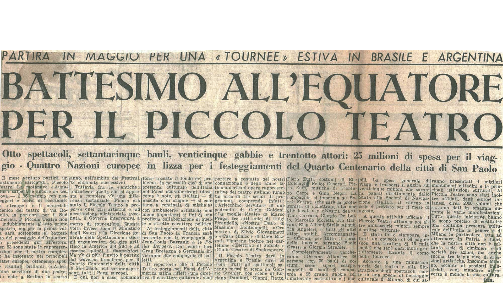 “La Notte”, 16 aprile 1954 - Archivio Piccolo Teatro di Milano