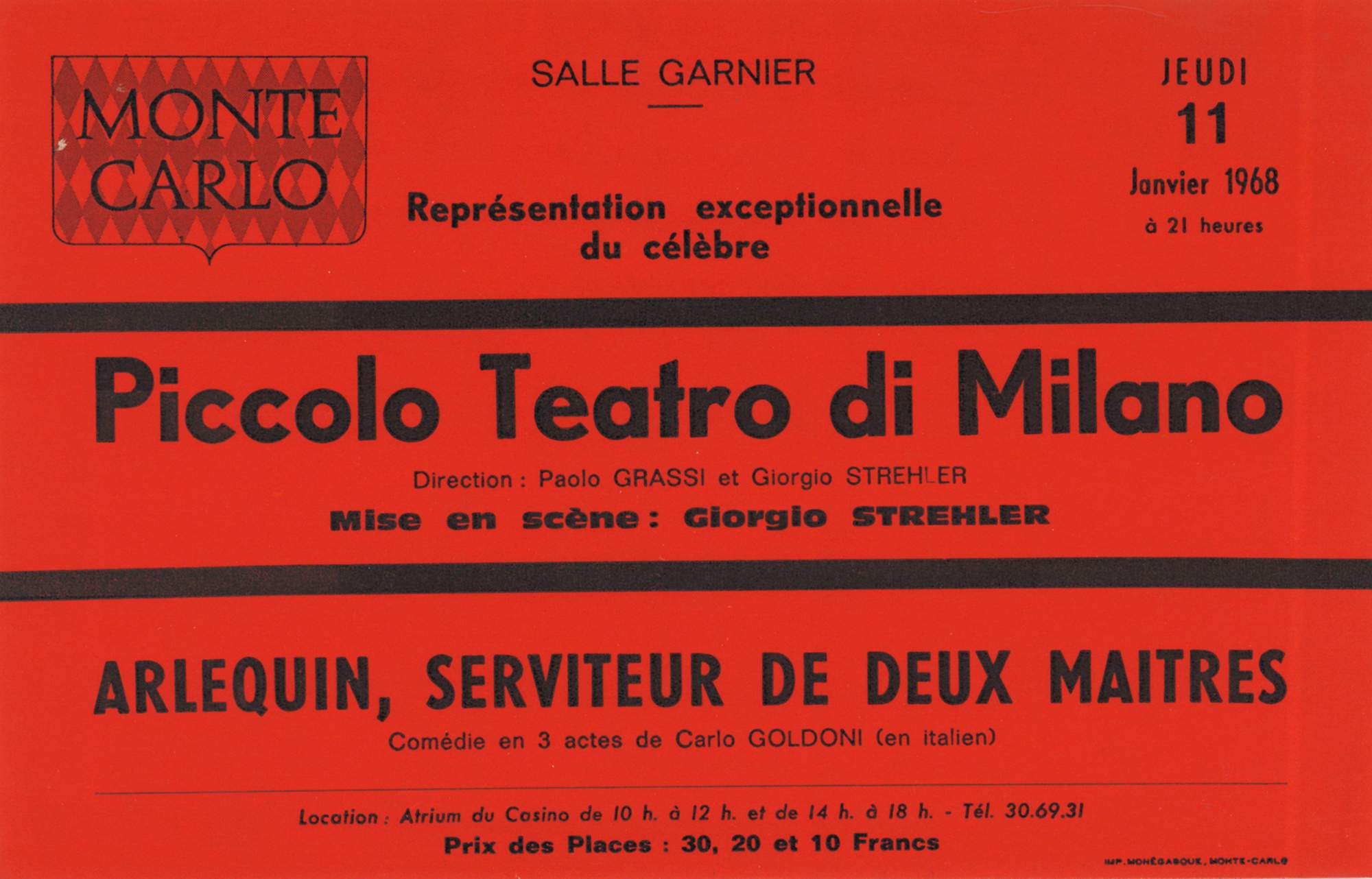 Montecarlo, 11 gennaio 1968 - Archivio Piccolo Teatro di Milano