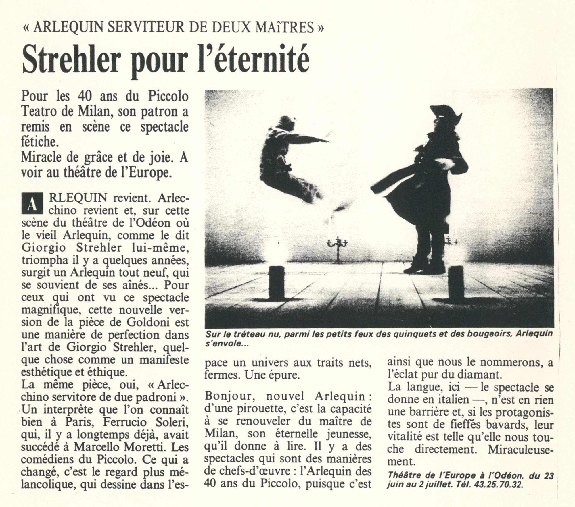  “Le Quotidien” (Parigi), 21 giugno 1989 - Archivio Piccolo Teatro di Milano 