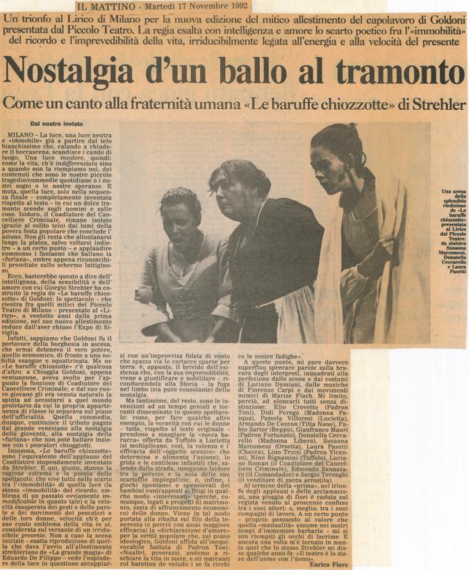 “Il Mattino”, 17 novembre 1992 - Archivio Piccolo Teatro di Milano