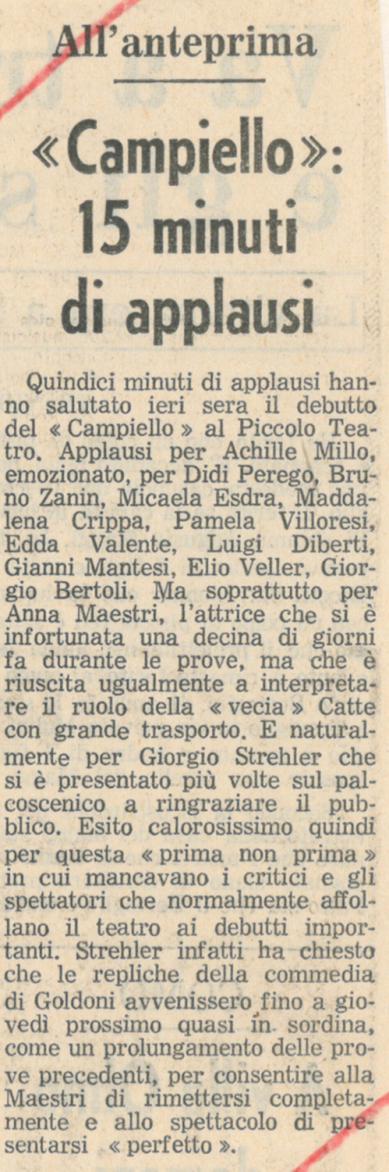 “Il Giorno”, 31 maggio 1975 - Archivio Piccolo Teatro di Milano