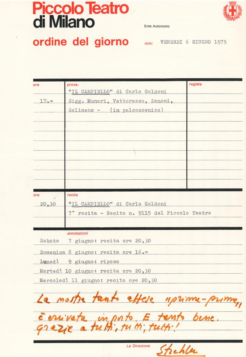 6 giugno 1975, i ringraziamenti di Strehler dopo la “prima” per il pubblico - Archivio Piccolo Teatro di Milano
