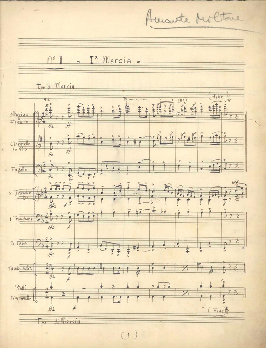 Prima pagina delle musiche di scena autografe di Fiorenzo Carpi - Archivio Piccolo Teatro di Milano 