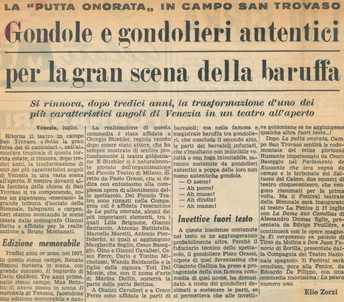 “Corriere d’Informazione”, 13-14 luglio 1950 - Archivio Piccolo Teatro di Milano