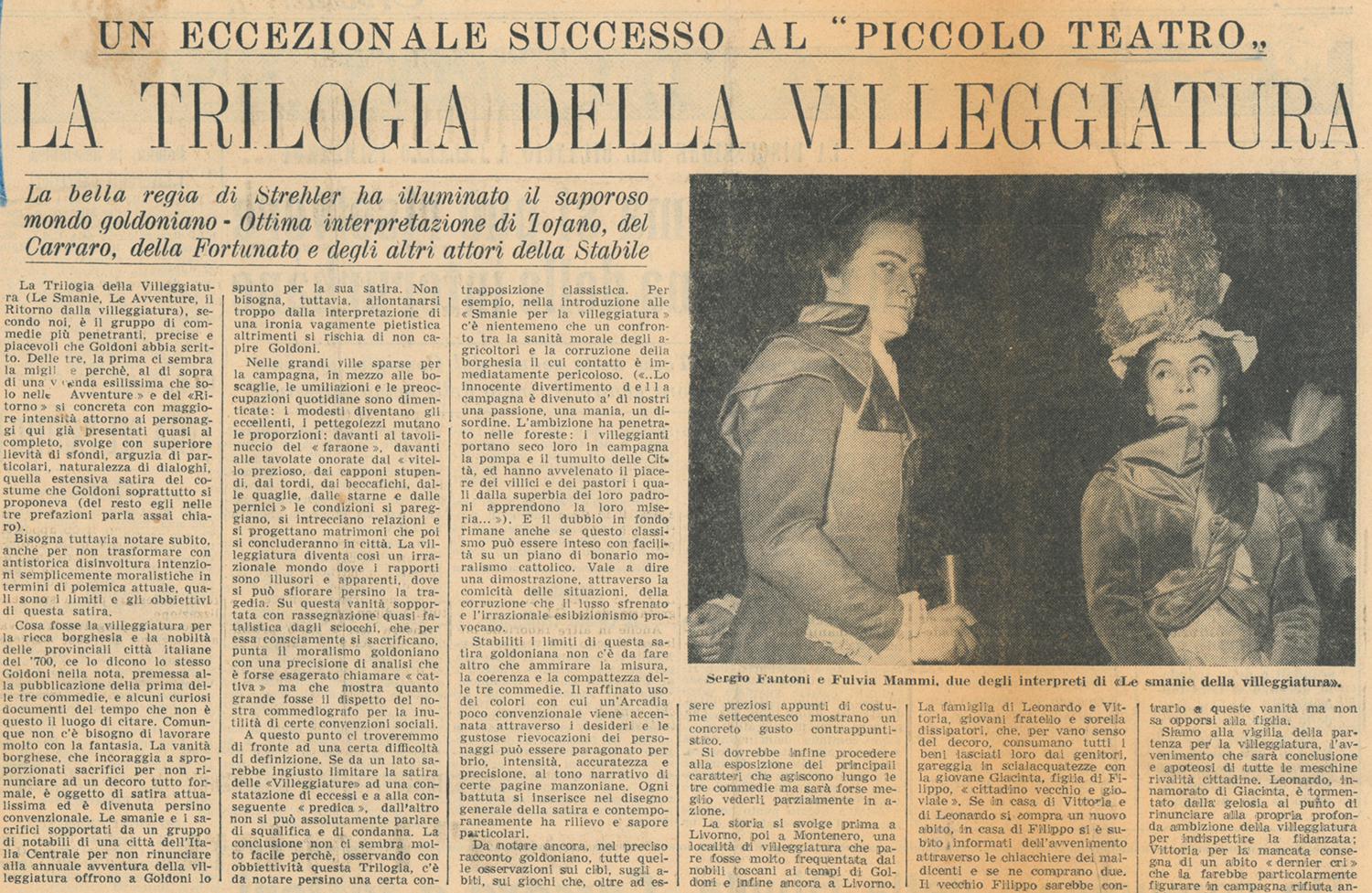 “Avanti!”, 24 novembre 1954 - Archivio Piccolo Teatro di Milano 