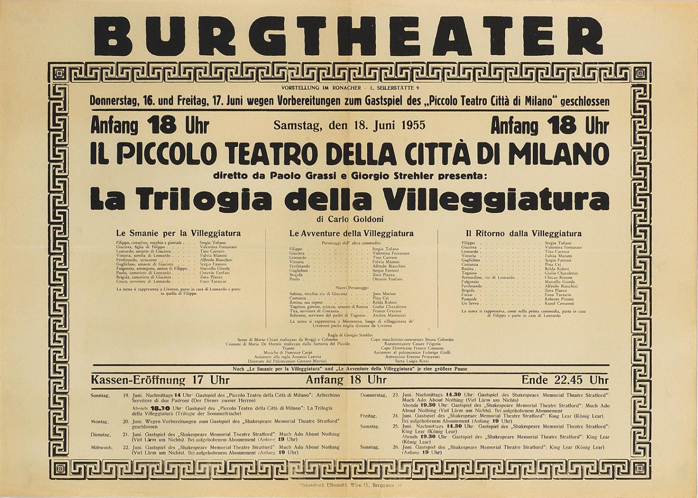 Vienna, Burgtheater, 18 giugno 1955 - Archivio Piccolo Teatro di Milano 