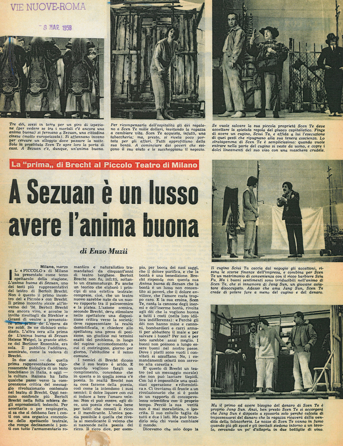 “Vie Nuove”, 8 marzo 1958 - Archivio Piccolo Teatro di Milano 