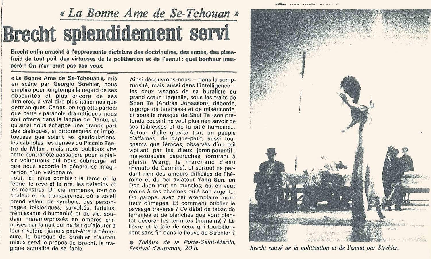 “Le Quotidien du Médecin”, 20 ottobre 1982 - Archivio Piccolo Teatro di Milano