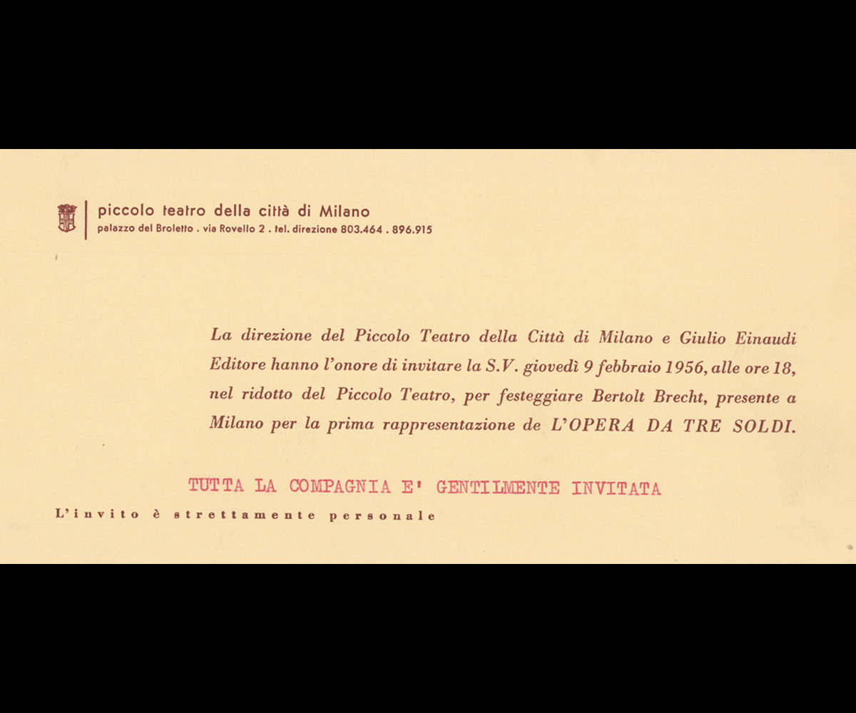 9 febbraio 1956: nel ridotto del Piccolo Teatro si festeggia Bertolt Brecht - Archivio Piccolo Teatro di Milano