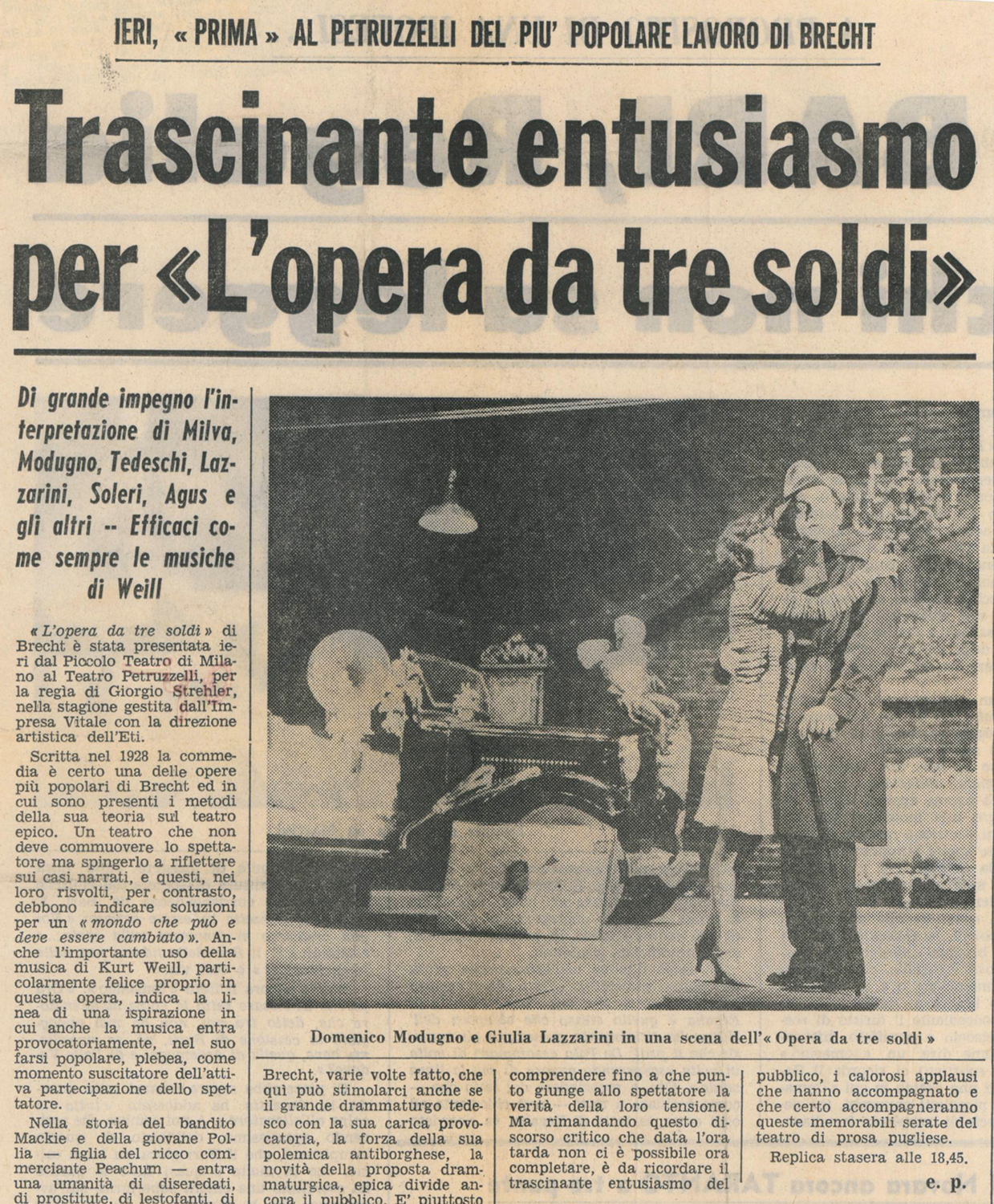 La tournée prosegue trionfalmente a Bari - Archivio Piccolo Teatro di Milano 