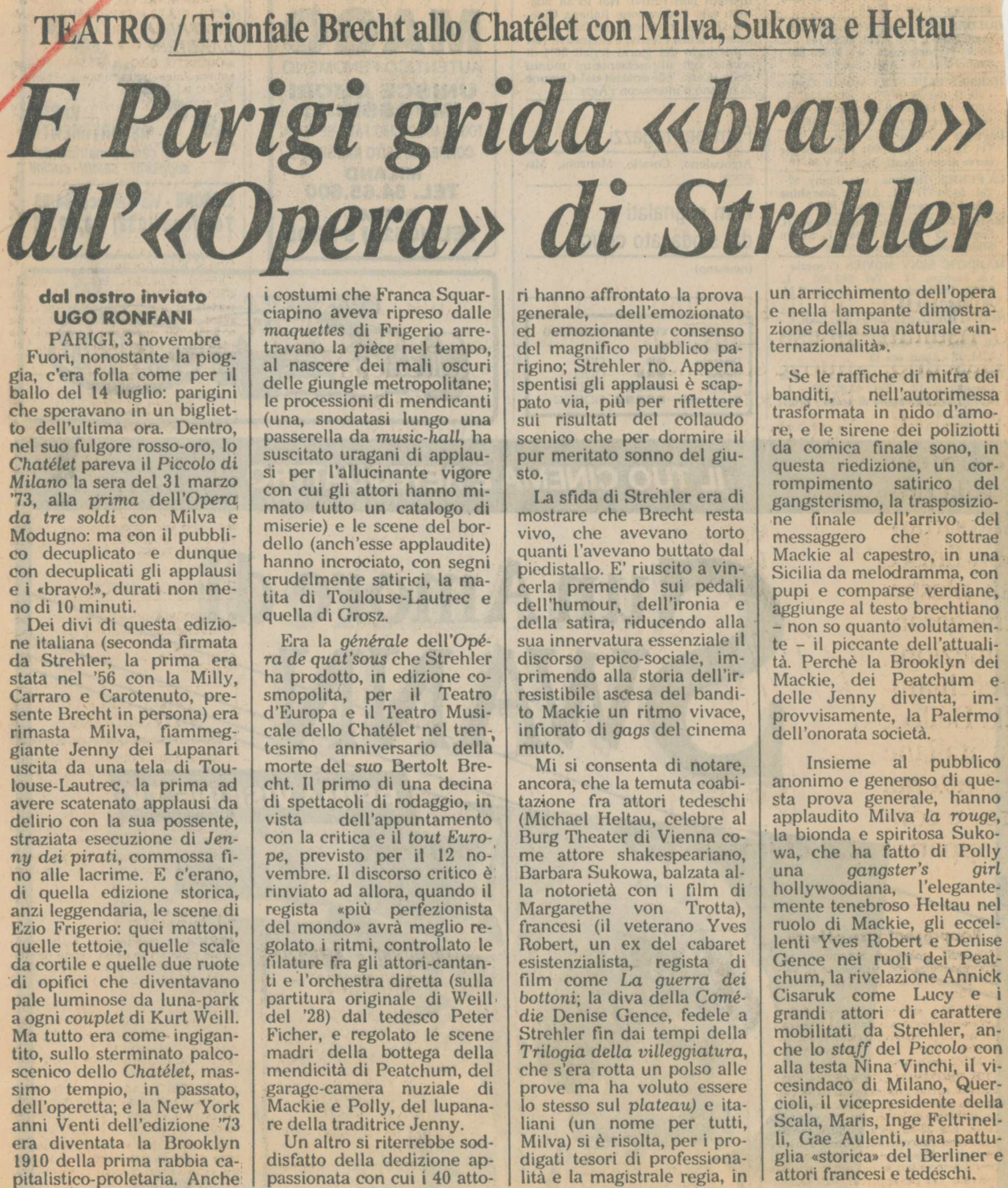 “Il Giorno”, 3 novembre 1986 - Archivio Piccolo Teatro di Milano 