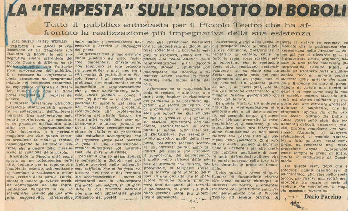 “Avanti!”, 8 giugno 1948 - Archivio Piccolo Teatro di Milano 