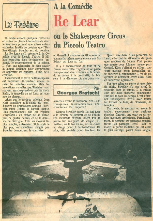 4 giugno 1974: la Comédie di Ginevra ospita il <em>Re Lear</em> - Archivio Piccolo Teatro di Milano