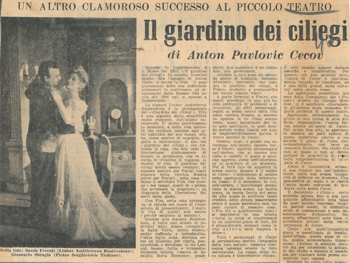 “Avanti!”, 14 gennaio 1955 – Archivio Piccolo Teatro di Milano